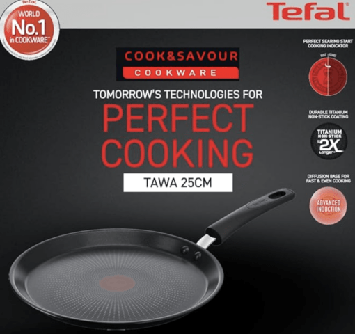 Tefal Cook & Savour Non-Stick Tawa, Smart Thermo Signal Temperature Indicator Technology - (Black) (25 Cm) - Image 2